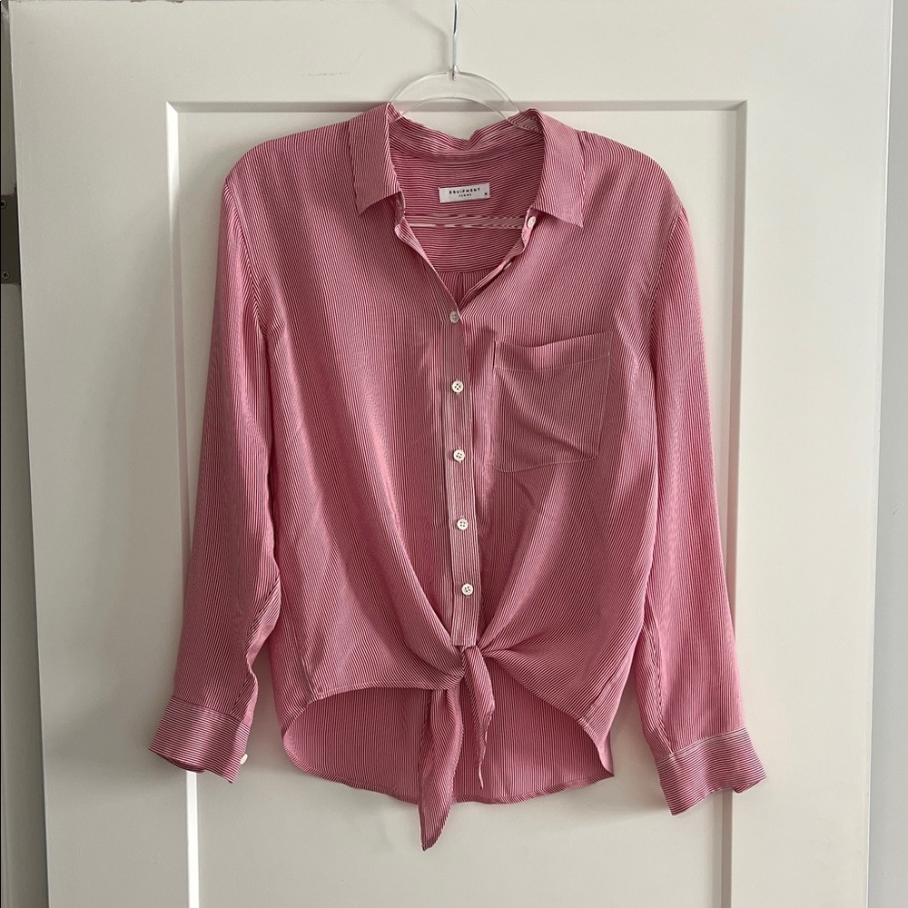Equipment Red and White Striped Silk Shirt